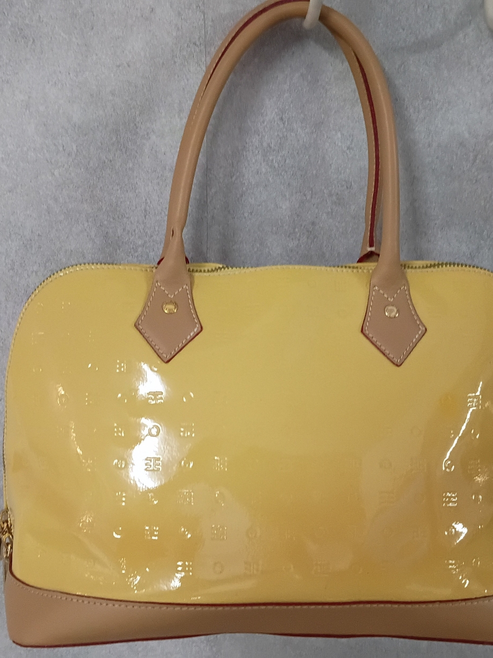 Arcadia Yellow Patent Tote with Tan Trim